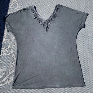 POL Gray V-Neck Women's Top